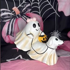 PINK Bow Ghost Girl Walking dog